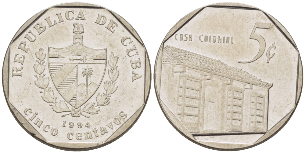 Куба 5 сентаво 1994 Casa Colonial KM 575.1 сталь плакированная никелем 66-652