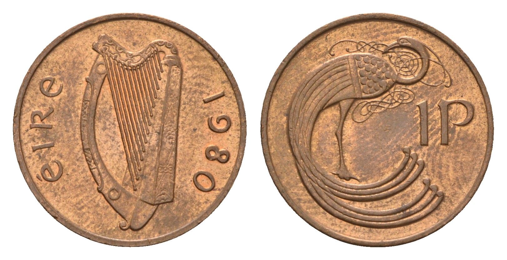 Ирландия 1 пенни 1980 мифологическая птица лира KM 20 бронза aUNC 4690-424