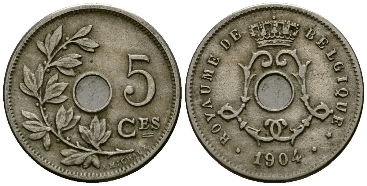Бельгия 5 сантимов 1904 Belgique KM 54 медно-никель 4173-349