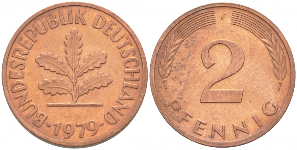 ФРГ 2 ПФЕННИГА 1979 F KM 106a, J.381a сталь плакированная сталь плакированная медьюю 3996-1117