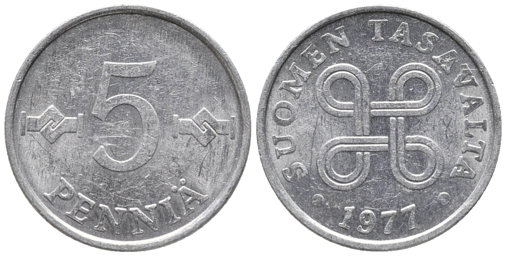 ФИНЛЯНДИЯ 5 ПЕННИ 1977 KM 45а алюминий 100-1265