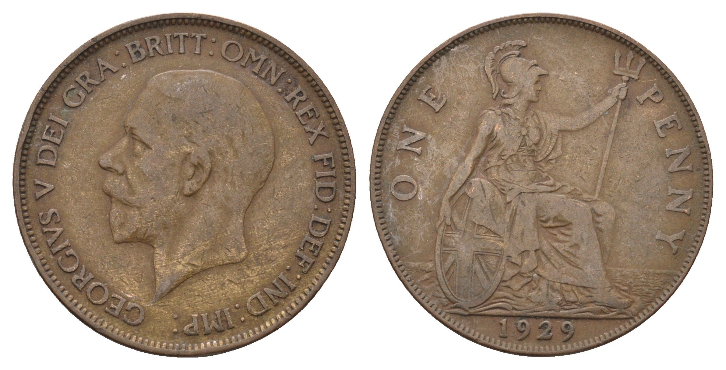 Великобритания 1 пенни 1929 Георг V (1910-1936) KM 838, Spink 4055 бронза 4692-716