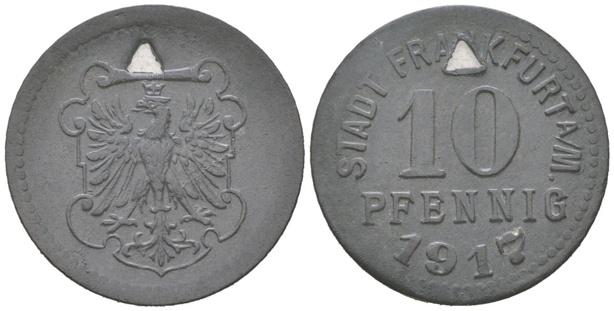Франкфурт-на-Майне 10 пфеннигов 1917 Funck 136, Men05 7947.2, Men18 9918.2 цинк 4617-225