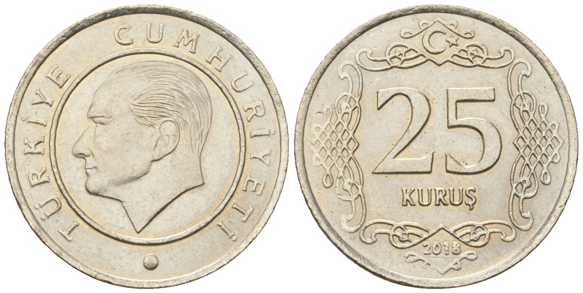 Турция 25 курушей 2018 KM 1242 медно-никель 4610-1116