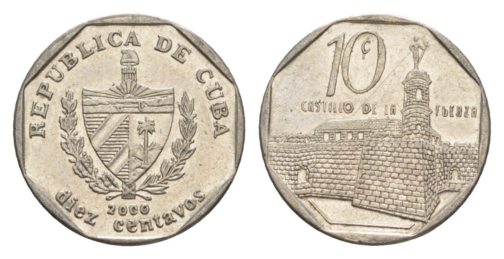 Куба 10 сентаво 2000 форт в Гаване Ла-Фуэрса KM 576.2, JMA MC20, Schoen 714 сталь плакированная никелем 4644-741