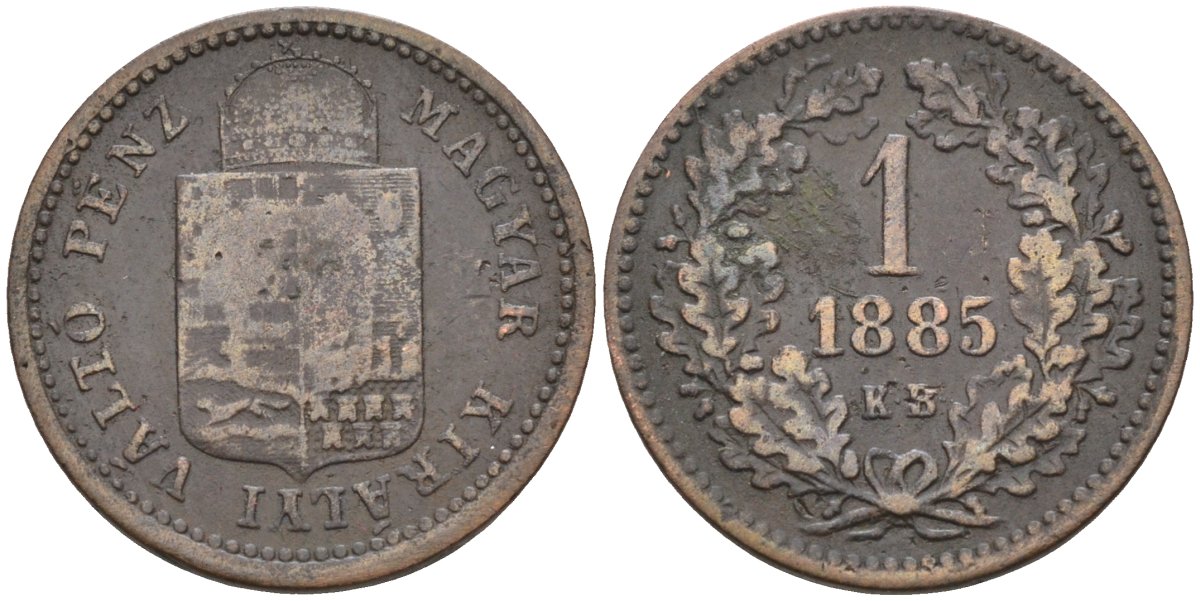 Венгрия 1 крейцер 1885 КВ, Франц Иосиф I (1848-1916) KM 458 медь 4585-146