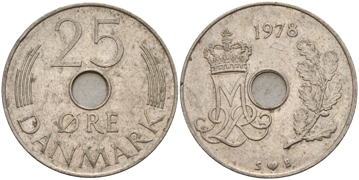 Дания 25 эре 1978 S; B, Маргрете II (1972-) KM 861 медно-никель 4150-921