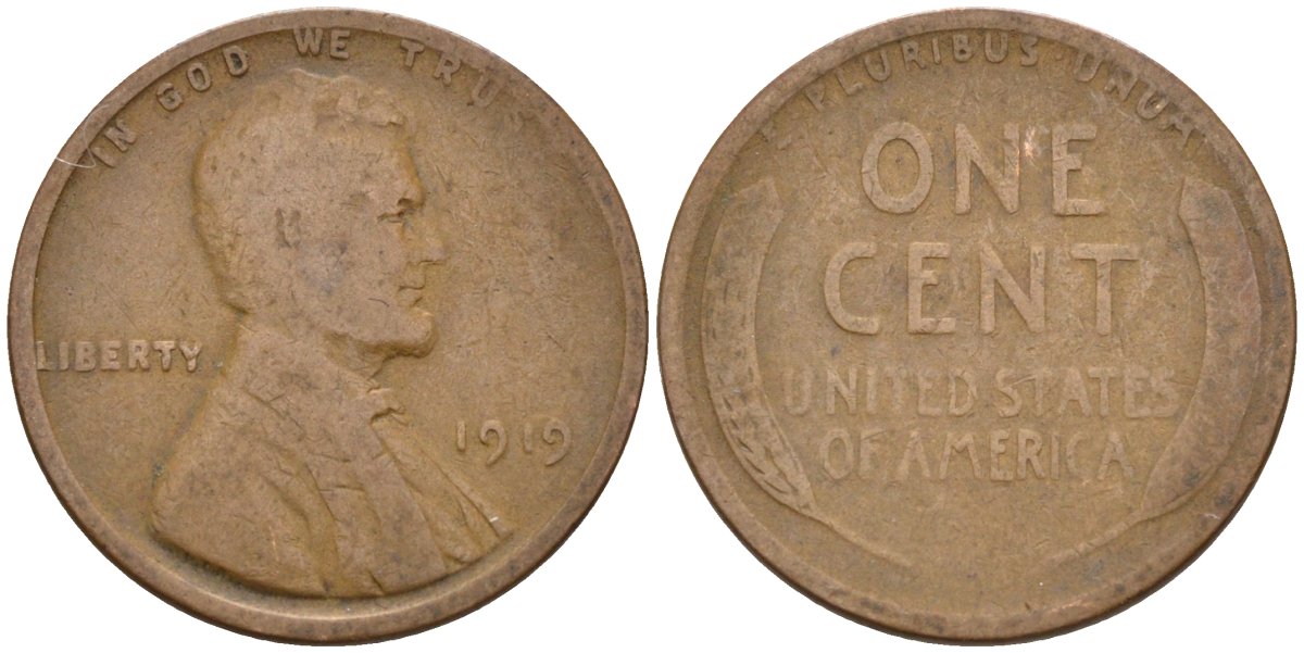 США 1 цент 1919 Линкольн KM 132 бронза 4115-759
