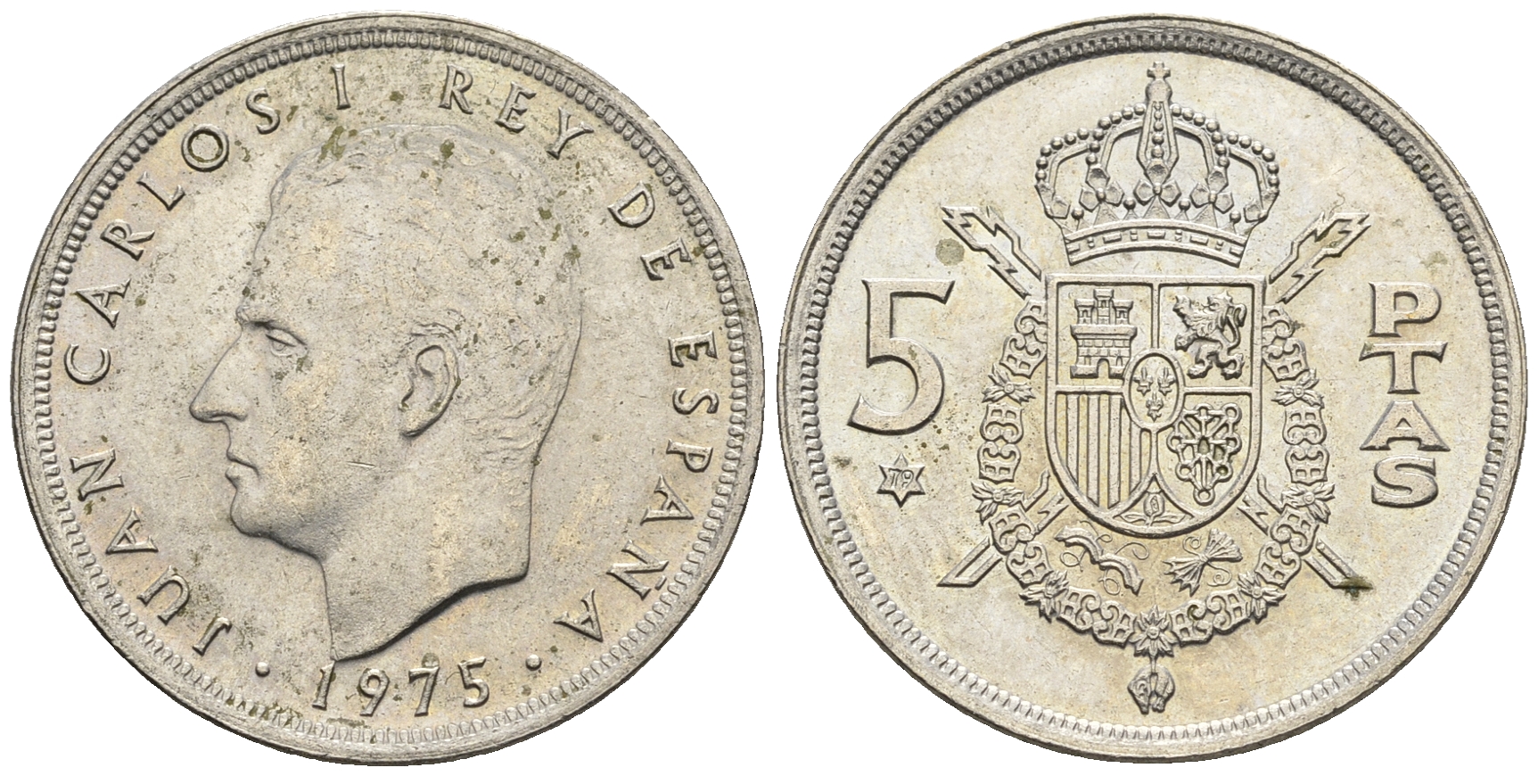 Испания 5 песет 1975 (79) Хуан Карлос I (1975-2014) KM 807 медно-никель 85-732