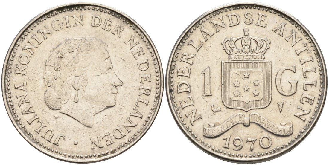 Нидерландские Антилы 1 гульден 1970 Юлиана (1948-1980) KM 12 никель 88-1045
