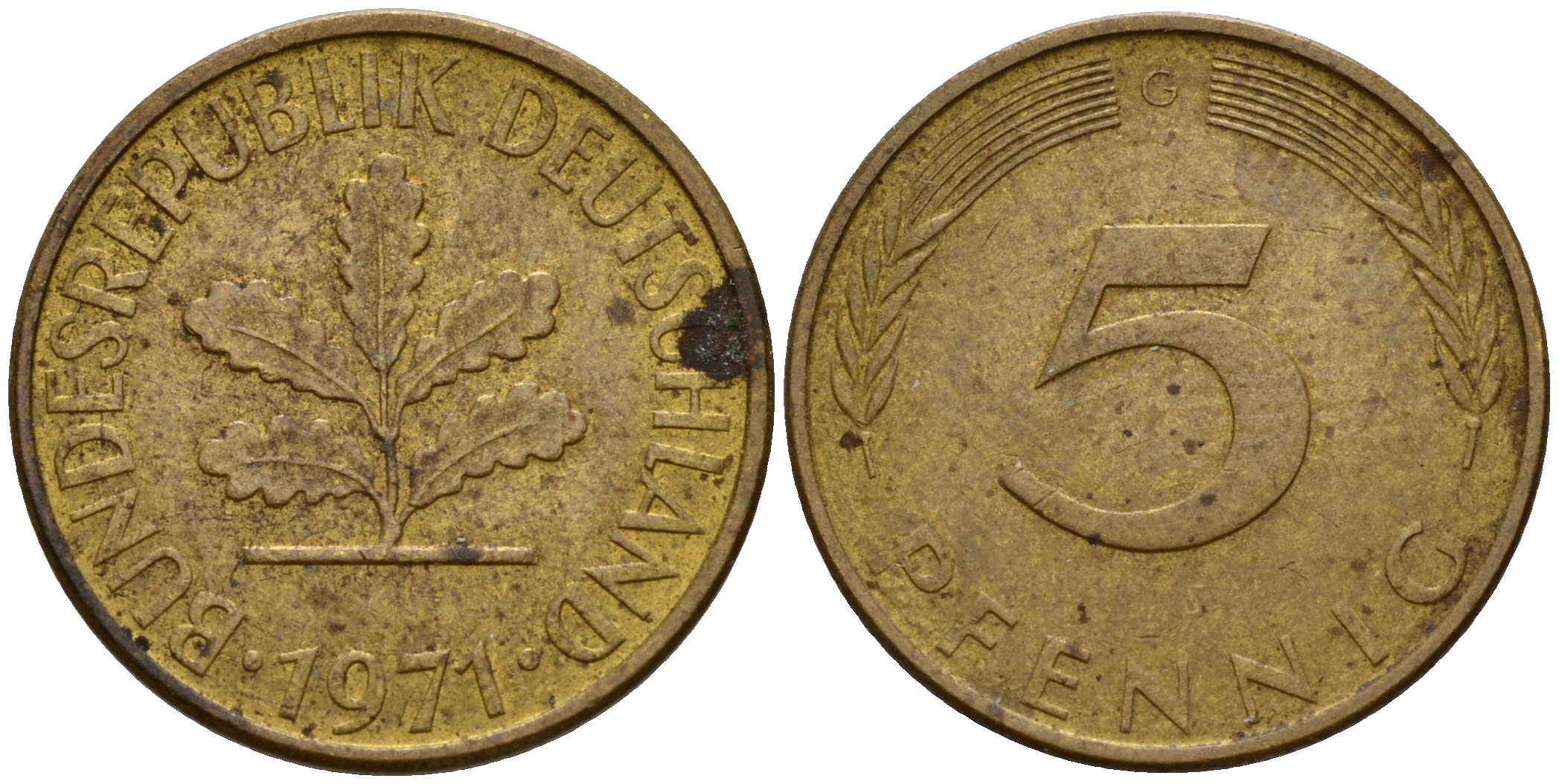 ФРГ 5 пфеннигов 1971 G J.382, KM 107 сталь плакированная латунью    4598-951