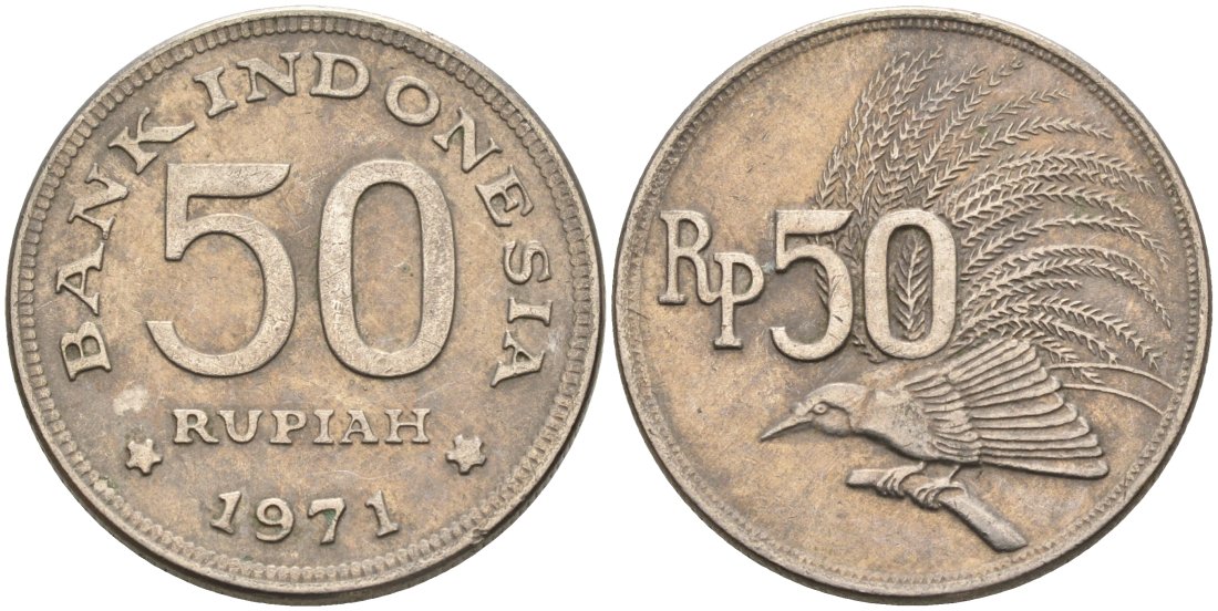 Индонезия 50 рупий 1971 райская птица KM 35 медно-никель 4573-737