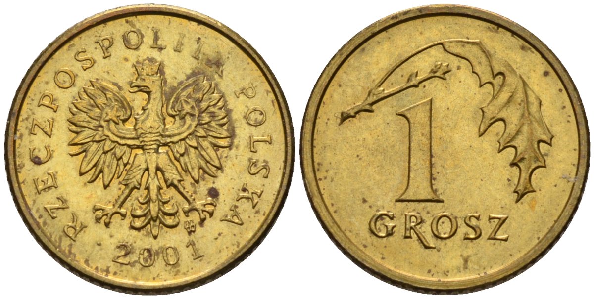 Польша 1 грош 2001 MW KM 276, Parchimowicz 701j латунь 4580-453