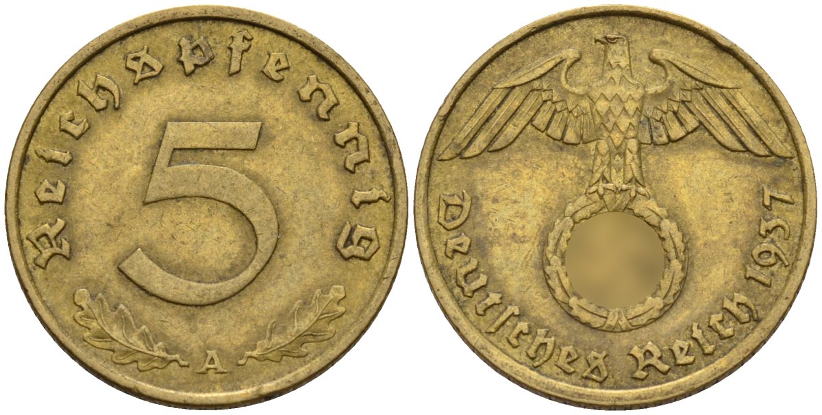 Германия 5 рейхспфеннигов 1937 A KM 91, J. 363 алюминиевая бронза 4151-741