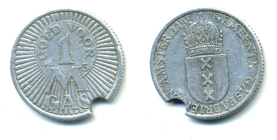 НИДЕРЛАНДЫ ЖЕТОН ND АМСТЕРДАМ, GOLD VOOR, НА КУБОМЕТР ГАЗА алюминий 89-1833