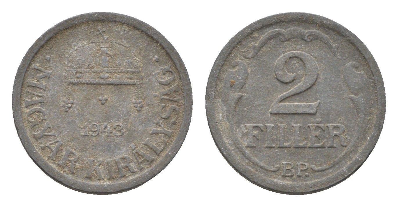 Венгрия 2 филлера 1943 BP KM 519 цинк 4664-866