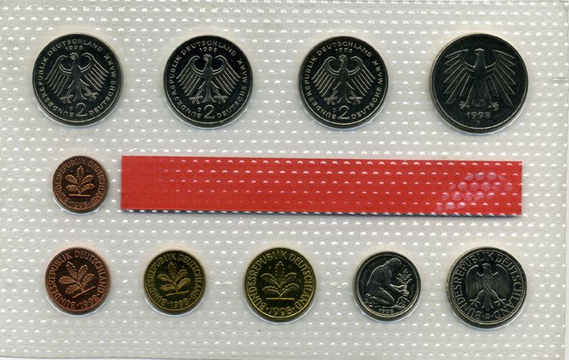 ФРГ государственный набор из 10 монет 1998 D PROOF 7-5-1-10