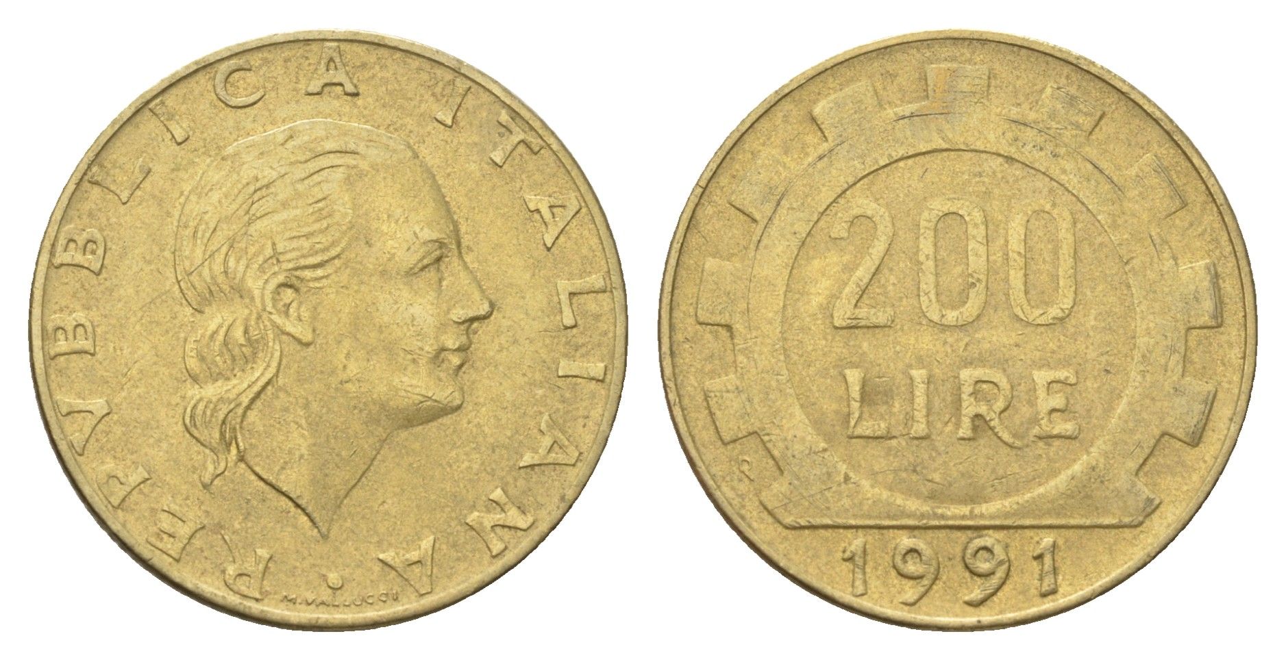 Италия 200 лир 1991 R, шестерня KM 105 алюминиевая бронза 4704-857