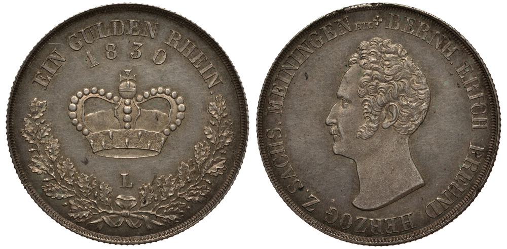 Саксен-Майнинген 1 гульден 1830 Jaeger 425, AKS 186 серебро aUNC 00-815-49