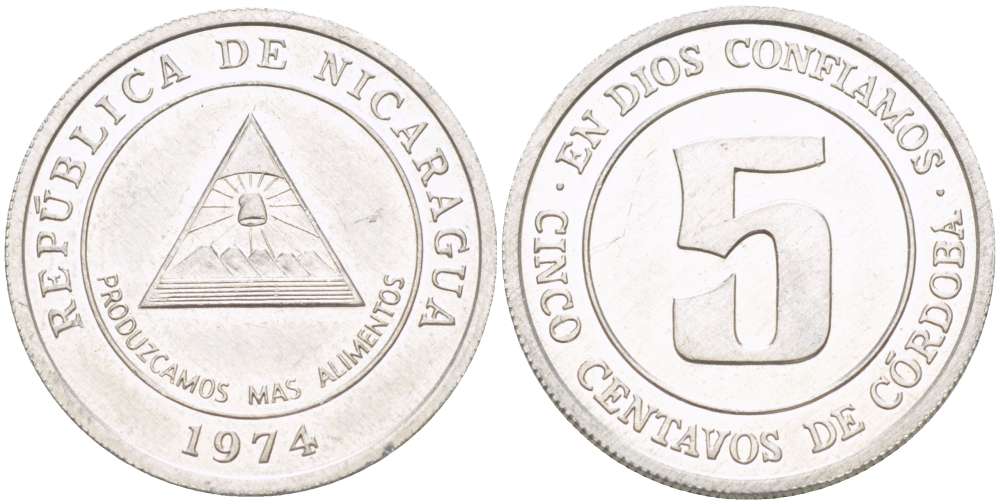 Никарагуа 5 сентаво 1974 ФАО KM 28 алюминий UNC 4519-536