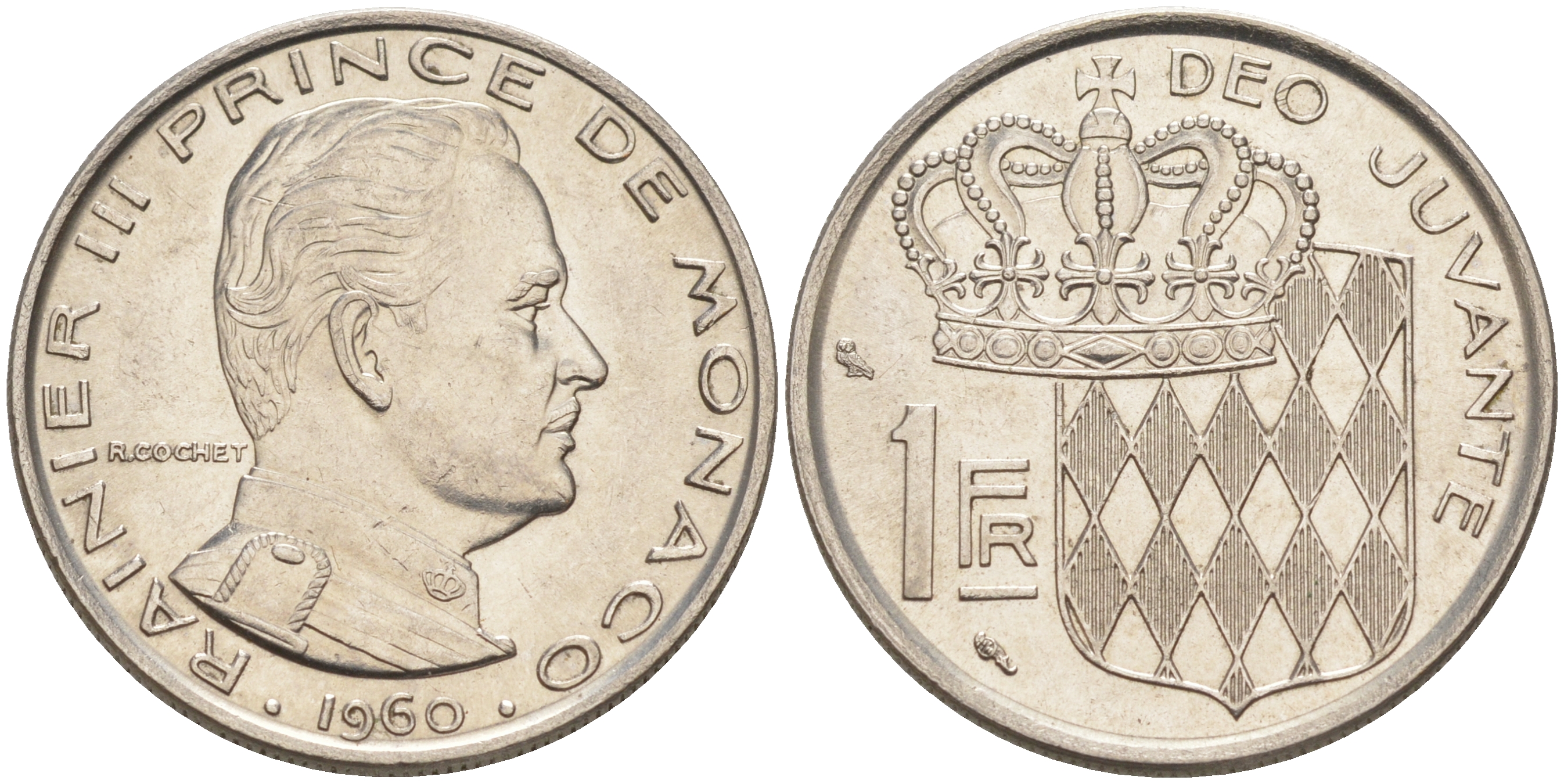 Монако 1 франк 1960 Ренье III (1949-2005) KM 140 никель 190-527