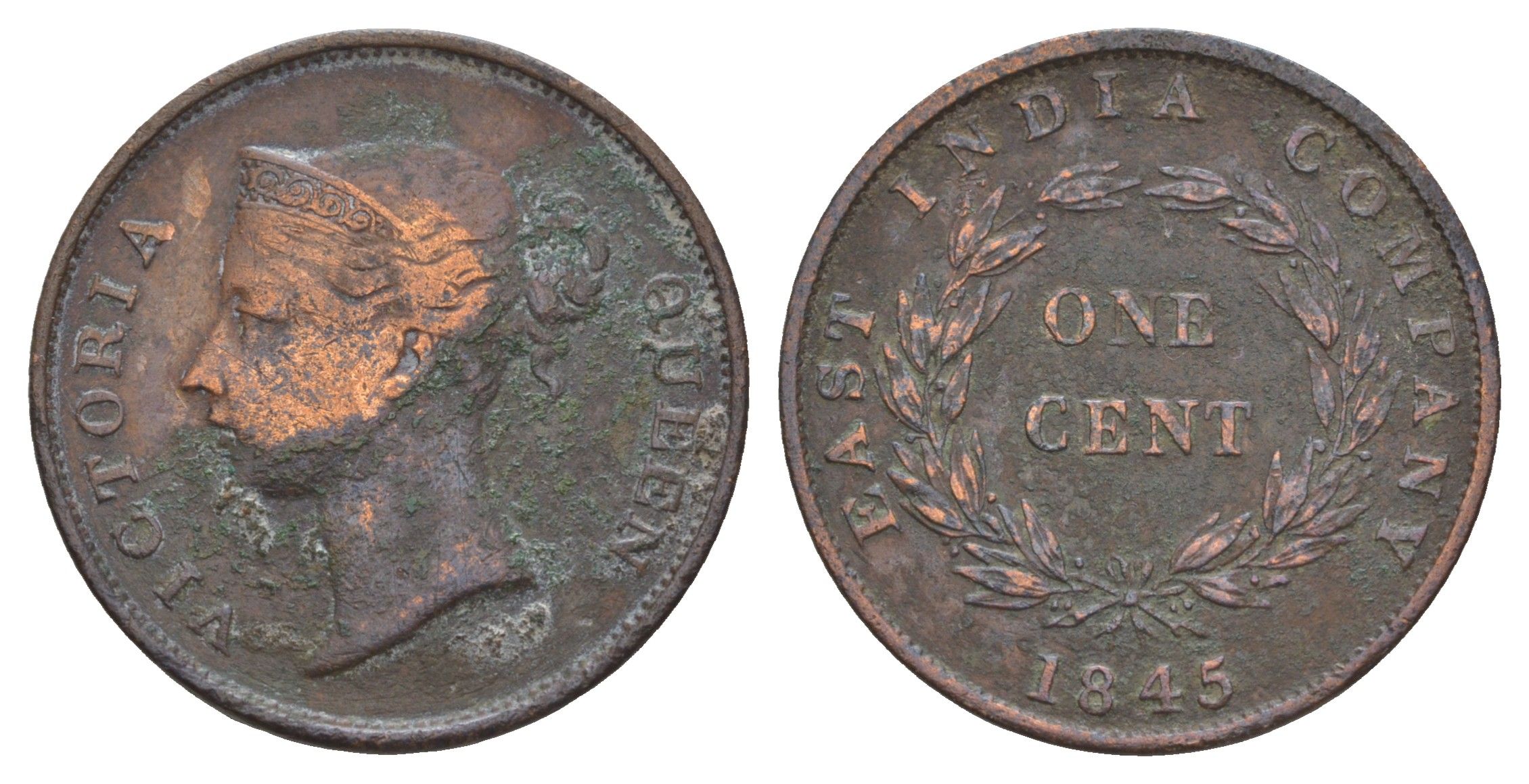 Стрейтс-Сетлментс (Стрейтс Сетлментс) 1 цент 1845 Виктория (1837-1901), год-тип KM 3 медь 4656-251