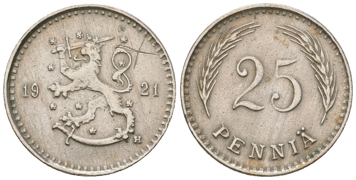 Финляндия 25 пенни 1921 H KM 25 медно-никель 4174-927