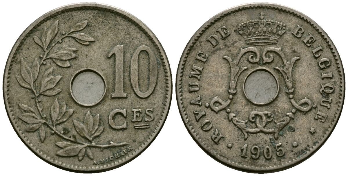 Бельгия 10 сантимов 1905 Belgique KM 52 медно-никель 4172-835