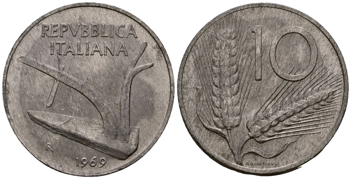 Италия 10 лир 1969 KM 93 алюминий 4138-546