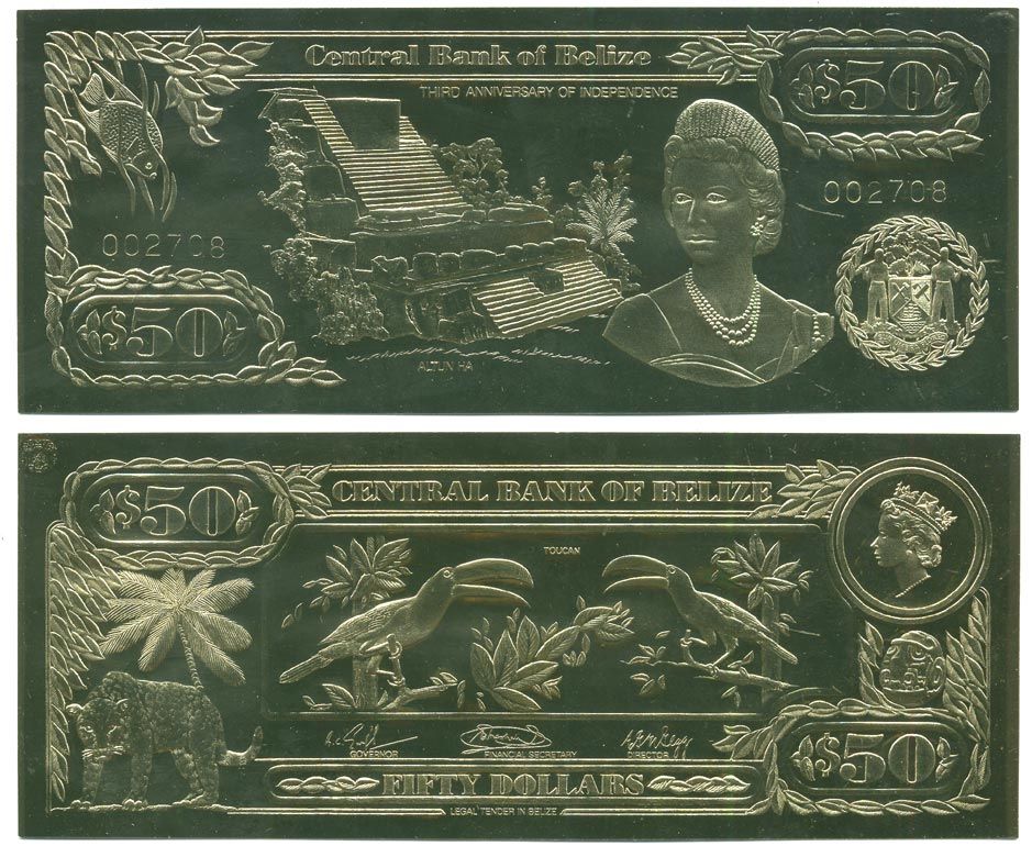 Белиз 50 долларов 1984 серия для коллекционеров, тукан золото, бумага UNC (пресс) 451-139-3