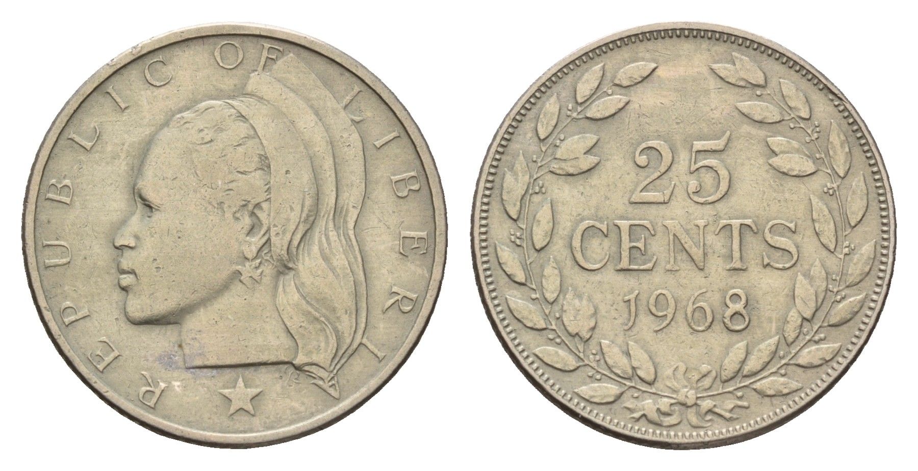 Либерия 25 центов 1968 KM 16a.2 медно-никель 75-952