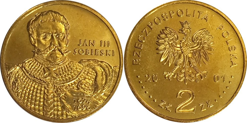 Польша 2 злотых 2001 MW, серия Польские короли, Ян III Собеский (1674-1696) KM 423 нордик  UNC  4521-1226