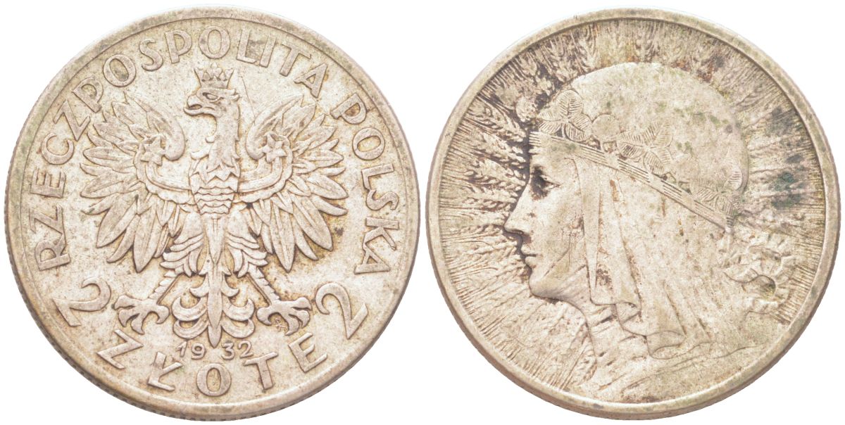 Польша 2 злотых 1932 голова Полонии Y 20 серебро 4614-655