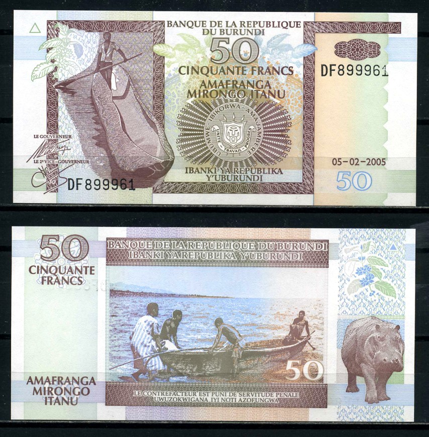 Бурунди 50 франков 2005 5 февраля 2005 Pick 36е бумага UNC (пресс) 6317-28-2-2