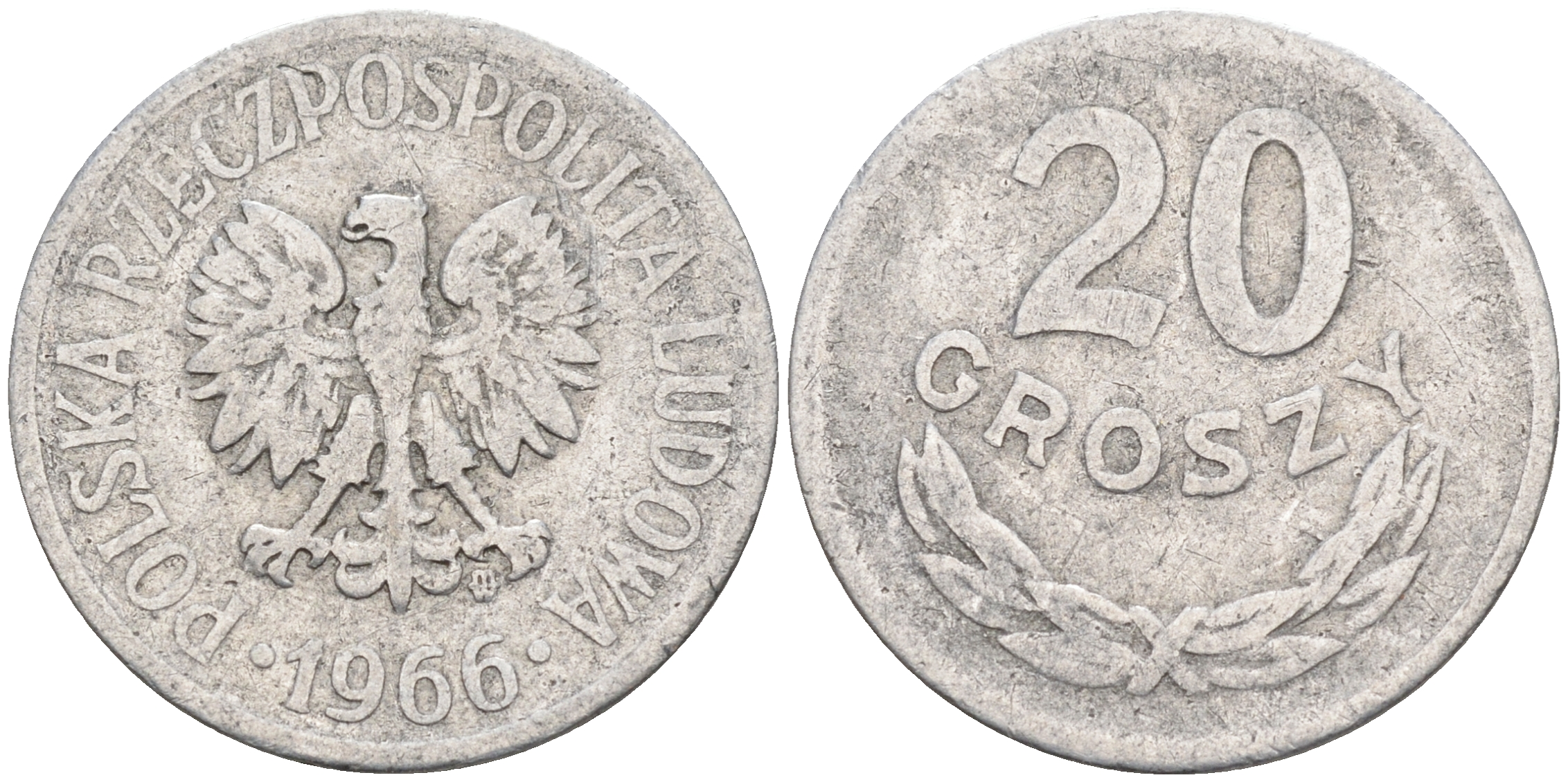 Польша 20 грошей 1966 MW KM А47 алюминий    4174-669