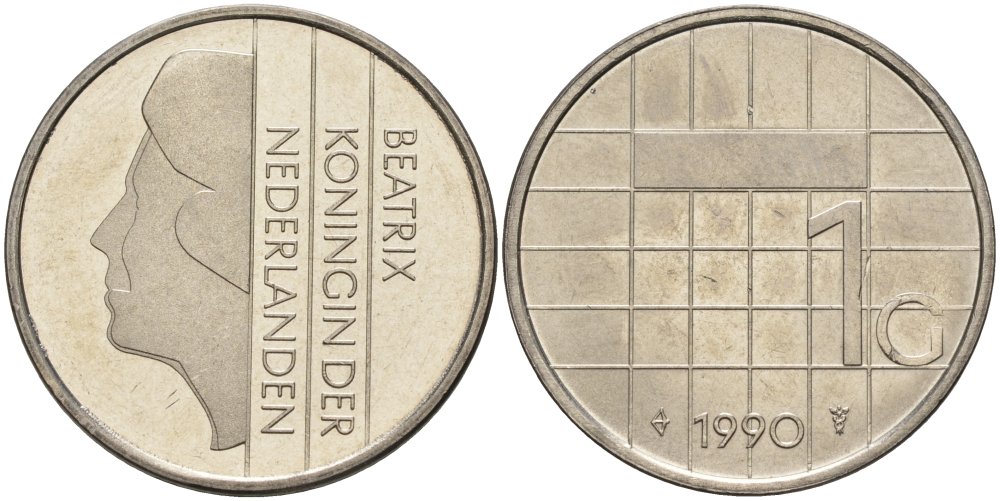 Нидерланды 1 гульден 1990 Беатрикс (1980-2013) KM 205 никель UNC 4579-447