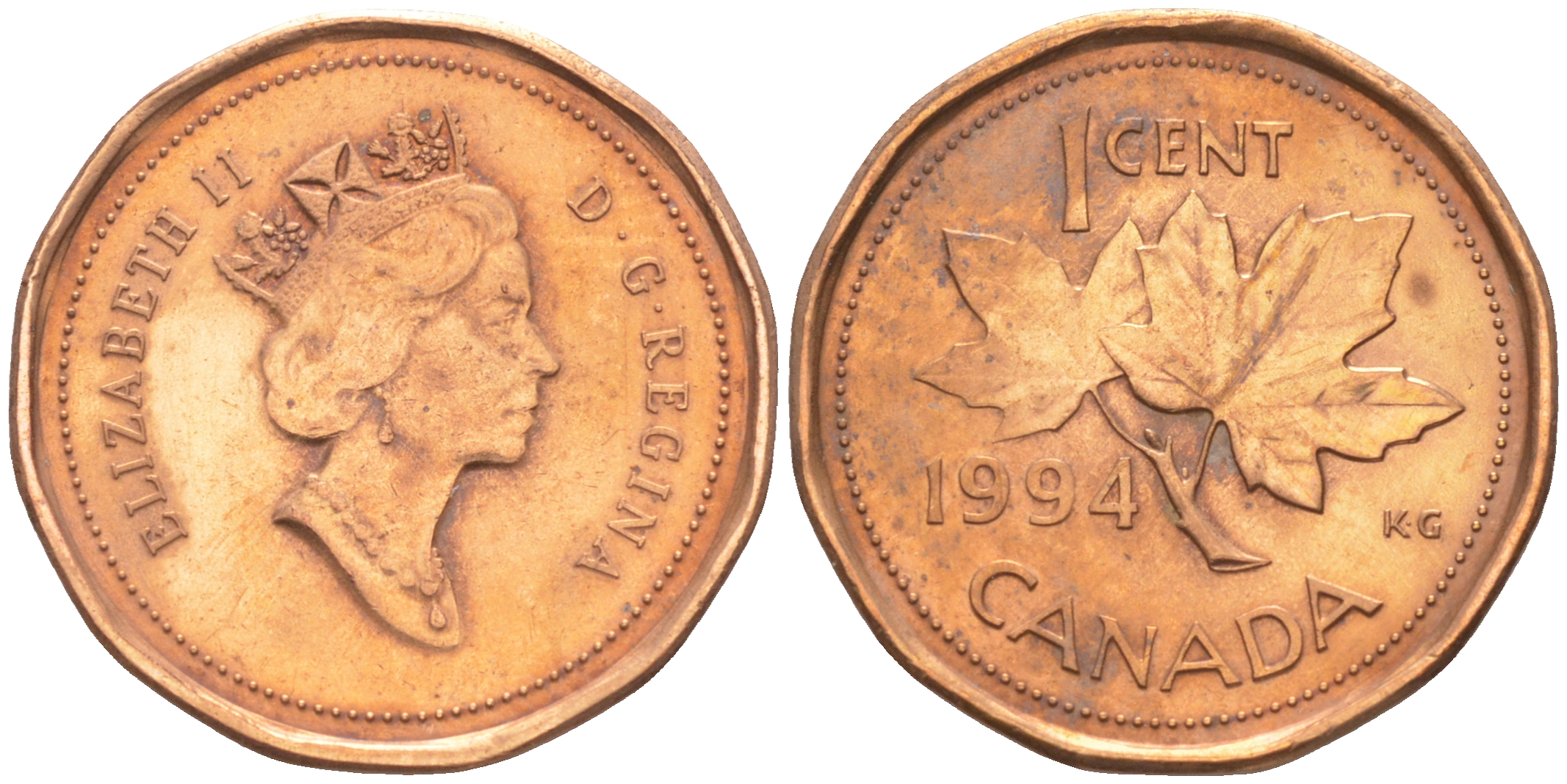 Канада 1 цент 1994 Елизавета II (1952-2022), кленовый лист KM 181 бронза 188-769