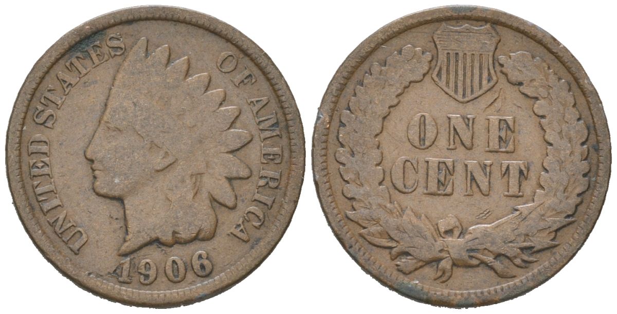 США 1 цент 1906 индеец, Indian head KM 90a бронза 192-867