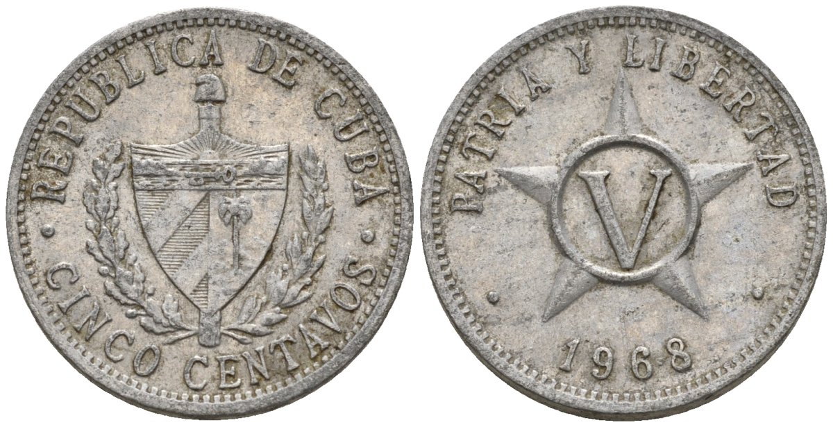 Куба 5 сентаво 1968 звезда, вторая республика (1962- ) KM 34 алюминий 4146-557