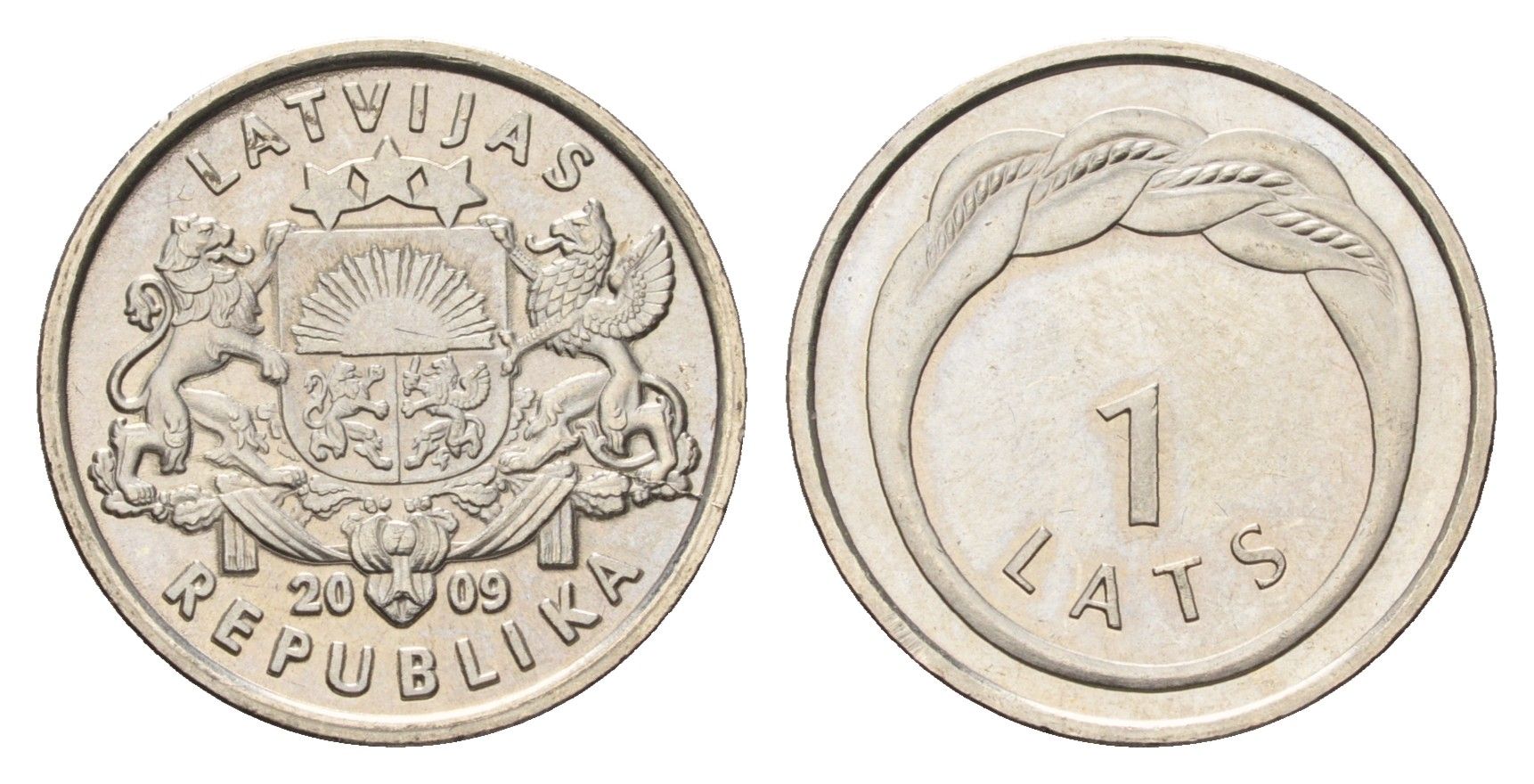 Латвия 1 лат 2009 Кольцо Намейса KM 101 медно-никель UNC 4686-1236