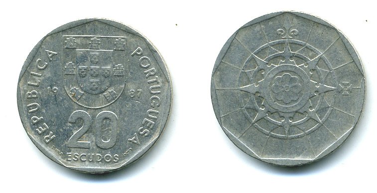 ПОРТУГАЛИЯ 20 ЭСКУДО 1987 INCM KM 634.1 медно-никель 25-324