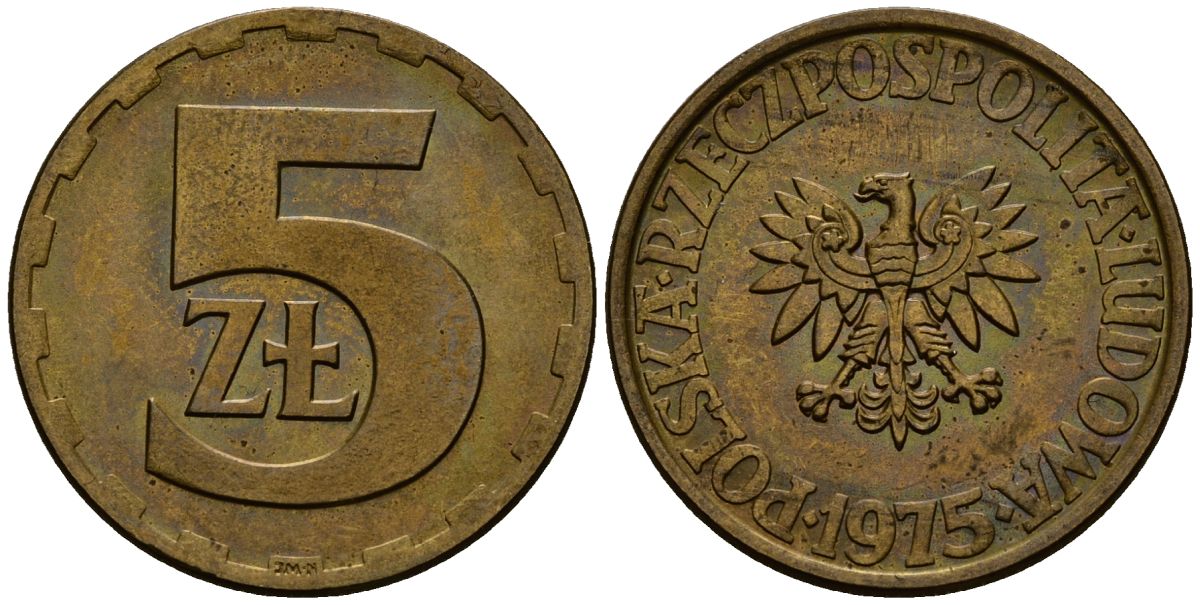 Польша 5 злотых 1975 Y 81.1 латунь 4177-814