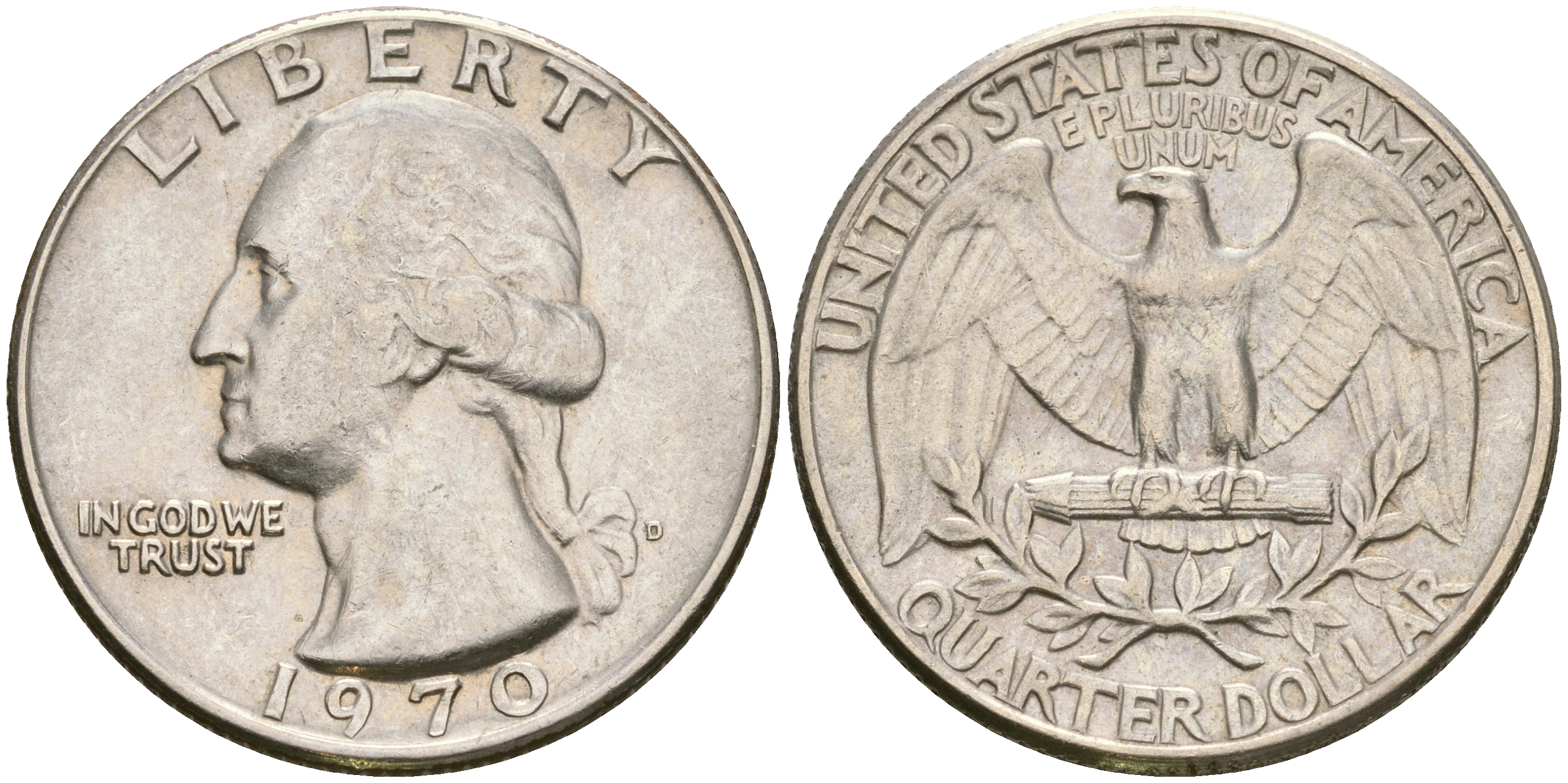 США 25 центов (квотер) 1970 Вашингтон KM 164а медь плакированная медно-никелем    4364-3545