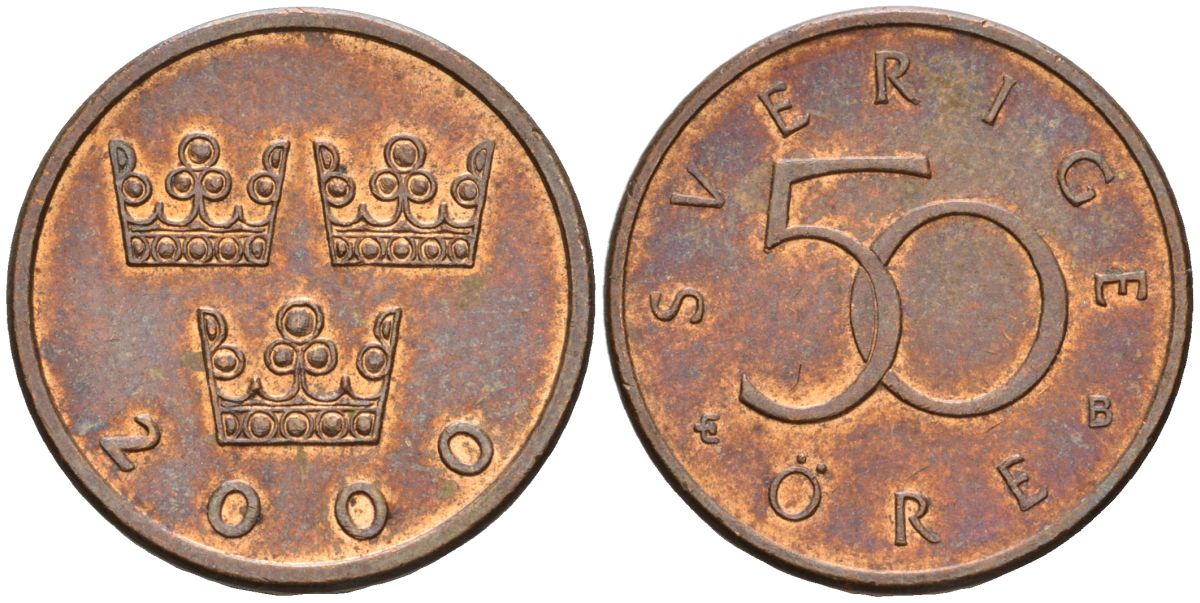 Швеция 50 эре 2000 Карл XVI Густав (1973- ) KM 878 бронза 4608-337