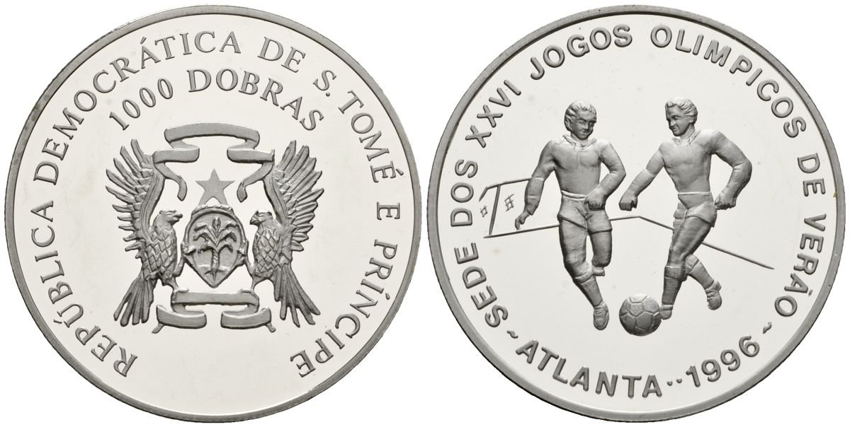 Сан-Томе и Принсипи 1000 добра 1996 XXVI летние Олимпийские Игры, Атланта 1996 - Футбол KM 55 медно-никель PROOF 11-316-41