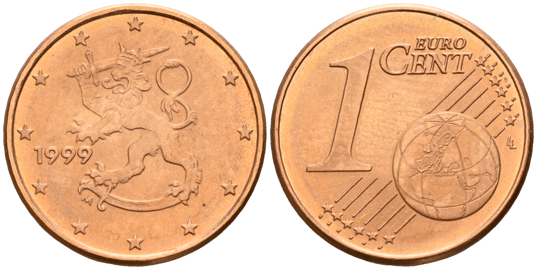 Финляндия 1 евроцент 1999  KM 98 сталь плакированная медью  UNC  4189-152