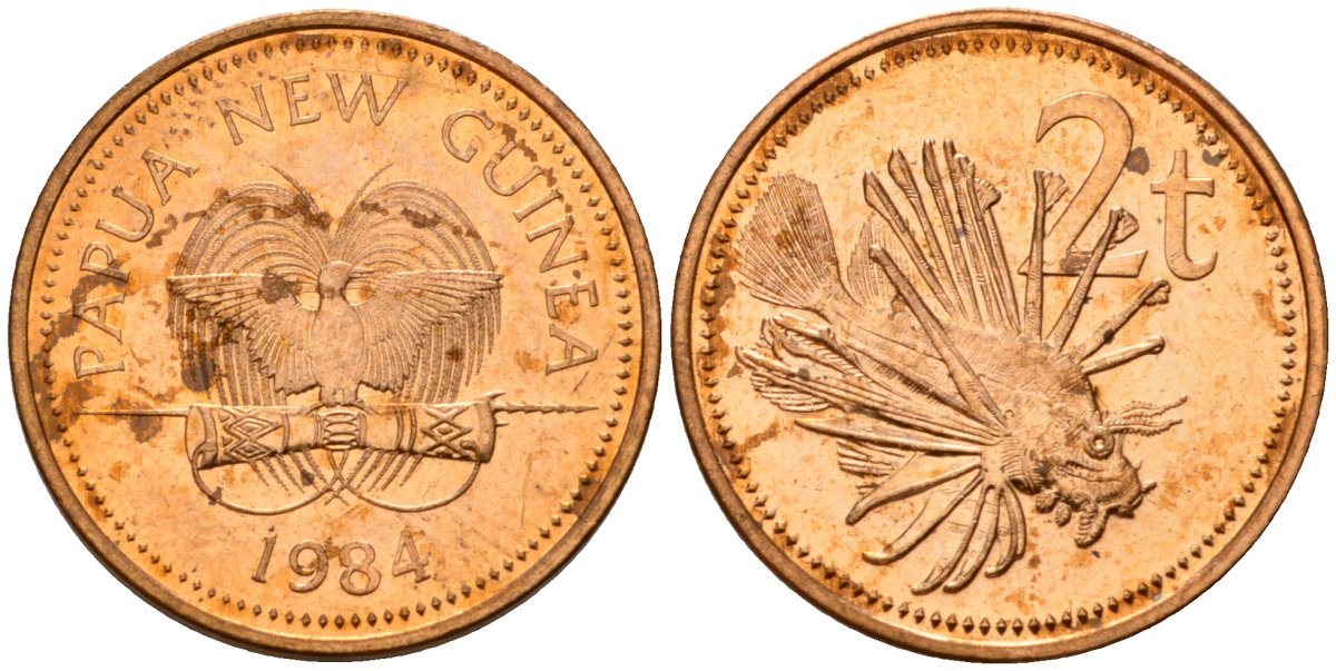 Папуа-Новая Гвинея 2 тойя 1984 Елизавета II (1953-) KM 2 бронза 4573-445