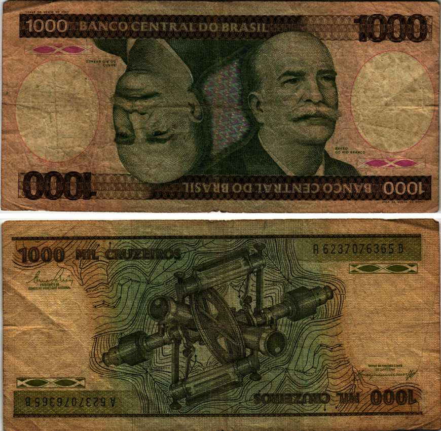 Бразилия 1000 крузейро 1984 барон Риу-Бранку, подпись 21 Pick 201b бумага 7219-39-3-2