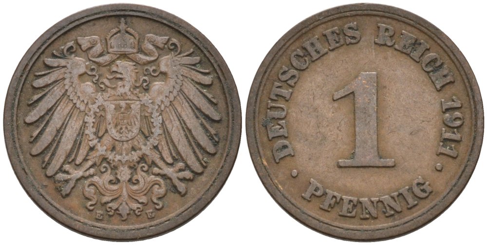 Германия 1 пфенниг 1911 E KM 10, J. 10 медь 4576-166