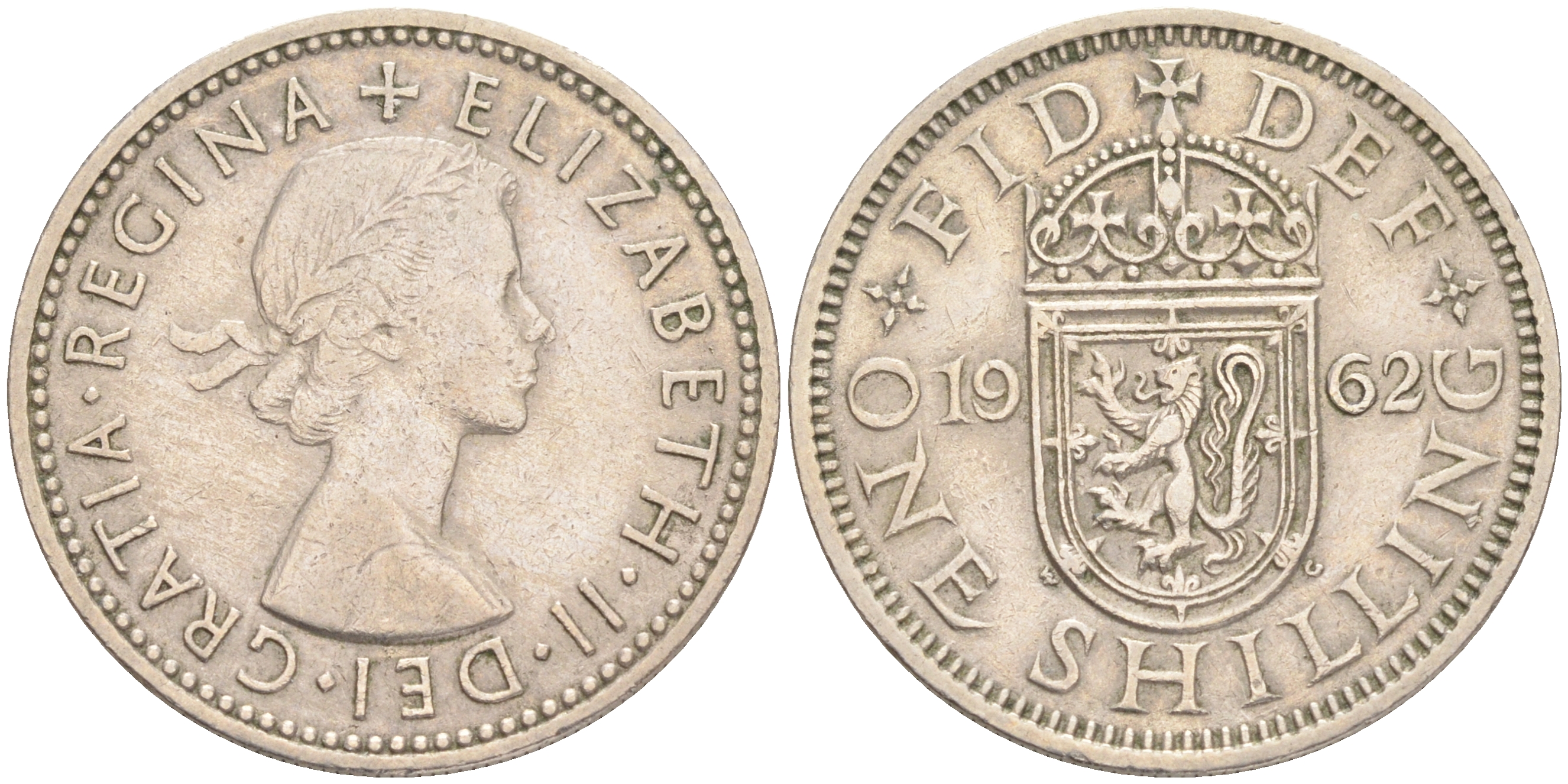 Великобритания 1 шиллинг 1962 Елизавета II (1952-2022), Шотландский герб KM 905, Spink 4148 медно-никель 4556-642